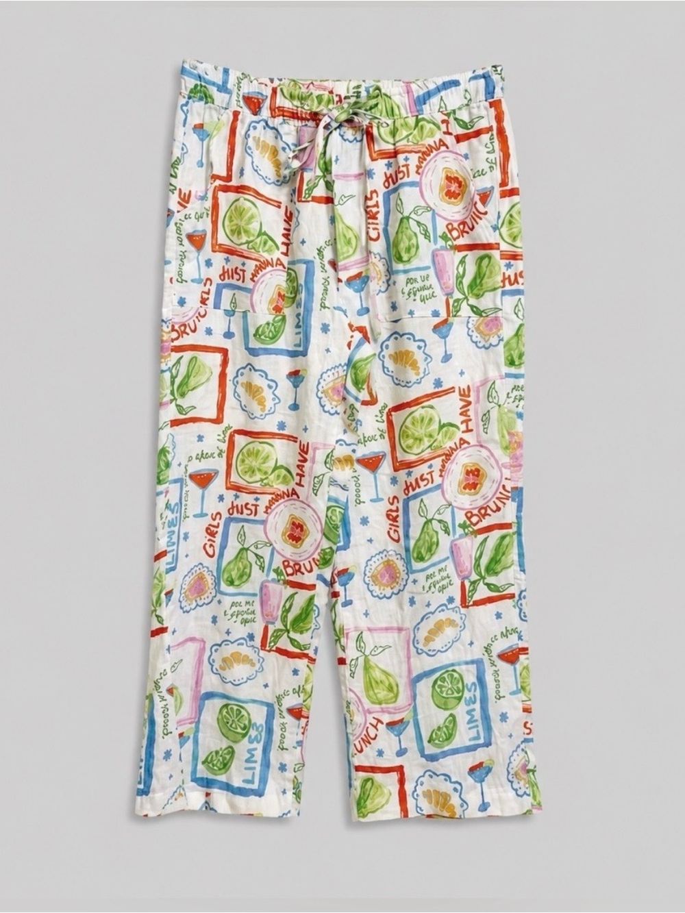 Cynthia Rowley 100% Linen Beach Pants Small Brunch Print Wide Leg NWOT - Picture 2 of 5